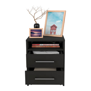 English Elm Greter Two-Drawer Nightstand with Open Shelf, Compact 24" Height, Modern Scratch-Resistant Top and Ample Storage Black 28 L x 20.5 W x 5.5 H B200P240254
