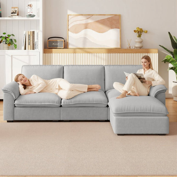 English Elm Cloud Sectional Sofa with Movable Chaise Soft Chenille Upholstery for Modern Living Rooms Gray W1359S00066