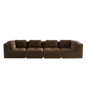 English Elm Modern Corduroy Sectional Sofa Tufted Four Seat Modular Design with Deep Cushions Brown W714S01810