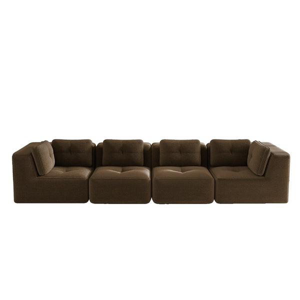 English Elm Modern Corduroy Sectional Sofa Tufted Four Seat Modular Design with Deep Cushions Brown W714S01810