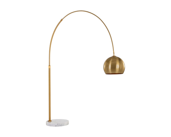 Sunpan Vern Floor Lamp – Stylish Arc Design with Unique Marble Base for Chic Living and Work Spaces Brass