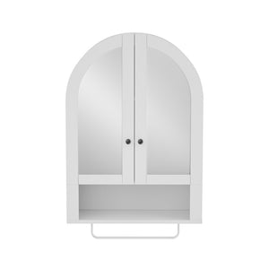 English Elm Wall Mounted Arched Cabinet Tempered Glass Doors Led Lighting Adjustable Shelves Bathroom White T3210P471556