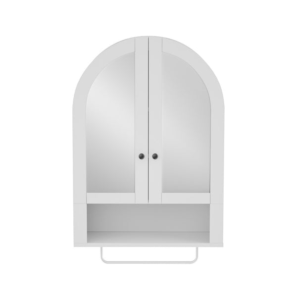 English Elm Wall Mounted Arched Cabinet Tempered Glass Doors Led Lighting Adjustable Shelves Bathroom White T3210P471556