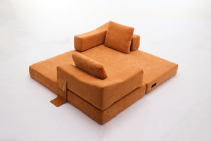 English Elm Modern Minimalist Sofa Fold-Out Convertible Floor Couch Bed with Removable Backrest Chenille Orange, Modular Comfort and Side Pockets W1829P186302