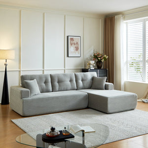 English Elm Left-Facing Modular Sectional Sofa with Corduroy, Boneless Design, Converts to Bed, Kid & Pet Safe LIGHT GREY W3565S00003