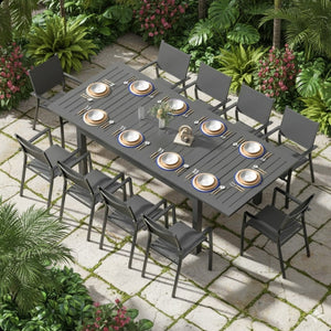 English Elm 63"-92" Extendable Aluminum Patio Dining Table Powder Coated Seats up to Ten Outdoor B082P455120