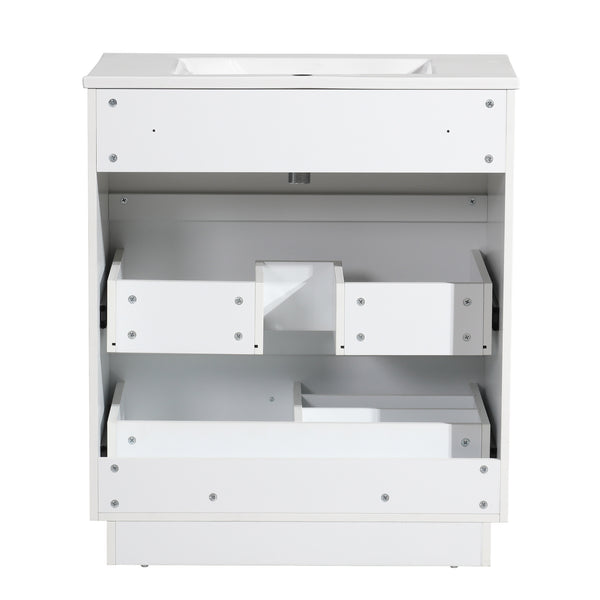 English Elm 30 Inch Bathroom Vanity With Ceramic Sink - Modern Freestanding Storage Cabinet, 2 Drawers, White Finish W1550S00045