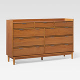 60" Solid Wood 9-Drawer Chest with Gallery Caramel BR9DRLEEDRCA-T Walker Edison