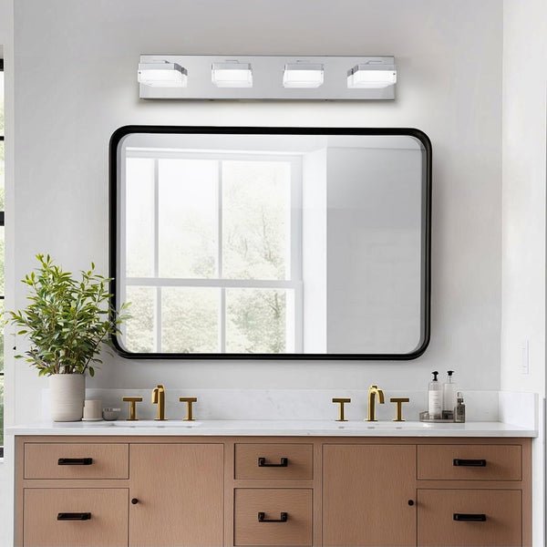 English Elm Modern Chrome Led Vanity Light - 4-Light Wall Sconce For Effortless Grooming & Stylish Decor W2312P374910