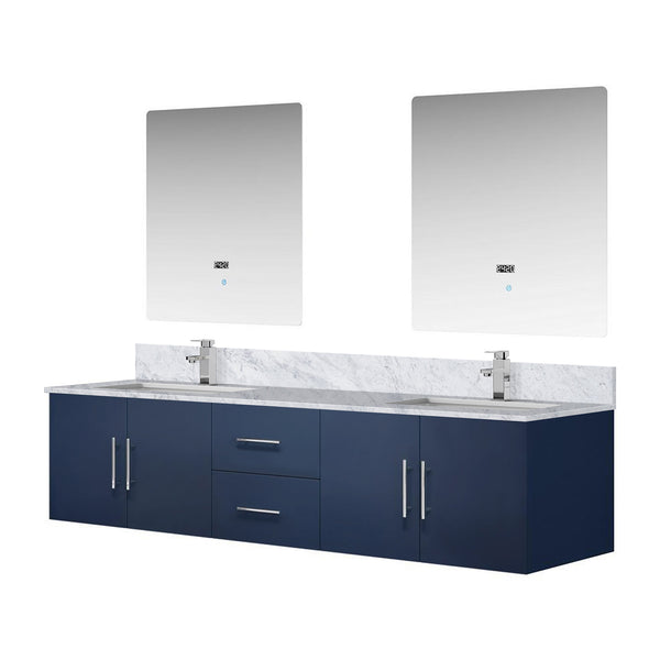 English Elm Navy Double Bath Vanity 80" W x 22" D with Carrara Marble Top, Chrome Faucet, 30" LED Mirrors, Durable Finish B2731S01049