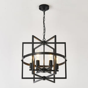 English Elm 6-light Matte Black Tiered Lantern Chandelier Industrial Farmhouse Foyer Pendant W5008P464229