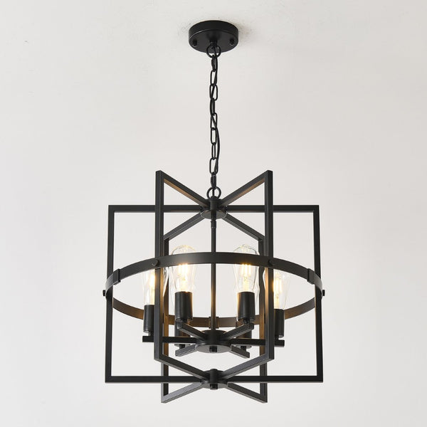 English Elm 6-light Matte Black Tiered Lantern Chandelier Industrial Farmhouse Foyer Pendant W5008P464229