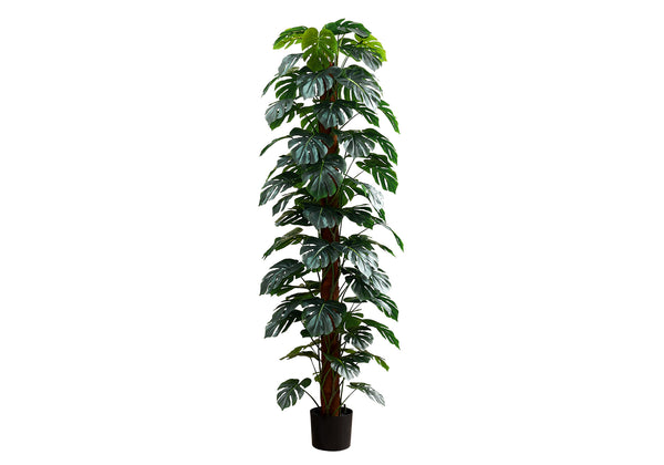 English Elm Artificial Monstera Tree 83" Tall Realistic Floor Plant with 78 Lush Leaves in Black Pot, No Maintenance Green 60 L x 15 W x 10 H B2710P287102