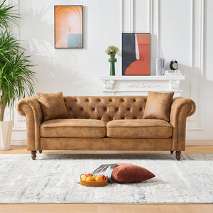 English Elm 3 Seat Chesterfield Sofa Set Tufted Leathaire Upholstery Mid-century Living Room Pair W3373S00061