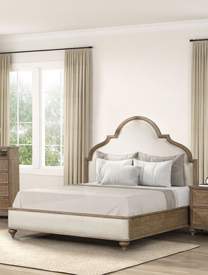 English Elm Gorgeous Transitional Queen Bed with Solid Wood Frame, Upholstered Headboard, Unique Legs, Elegant Statement Oak,Rustic 85 L x 13 W x 7 H B2741S00416