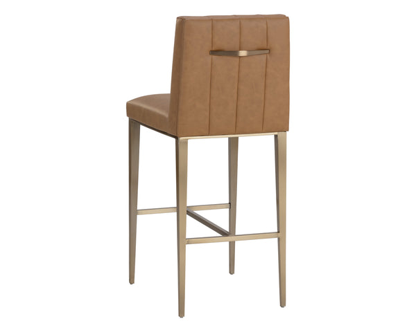 Sunpan Wilbur Barstool - Minimalist Design in Milliken Cognac Faux Leather with Stylish Stainless Steel Legs Bar Height