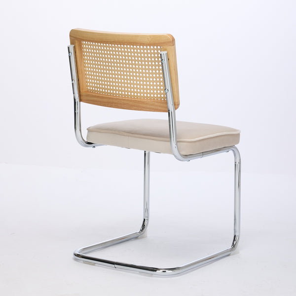 English Elm Mid Velvet Mid Century Dining Chair with Rattan Back, Solid Wood Frame, Plush Velvet, 360lb Capacity Beige W1143P168322