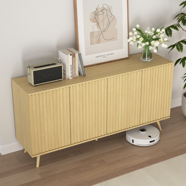 English Elm Sideboard Walnut Credenza with Hexagonal Doors and Adjustable Shelves for Dining Areas W409P327407