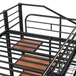 English Elm Twin Metal Loft Bed with Upper Grid Storage Shelf and 4-Layer Ladder Shelves for Space Saving Black SF100081AAB