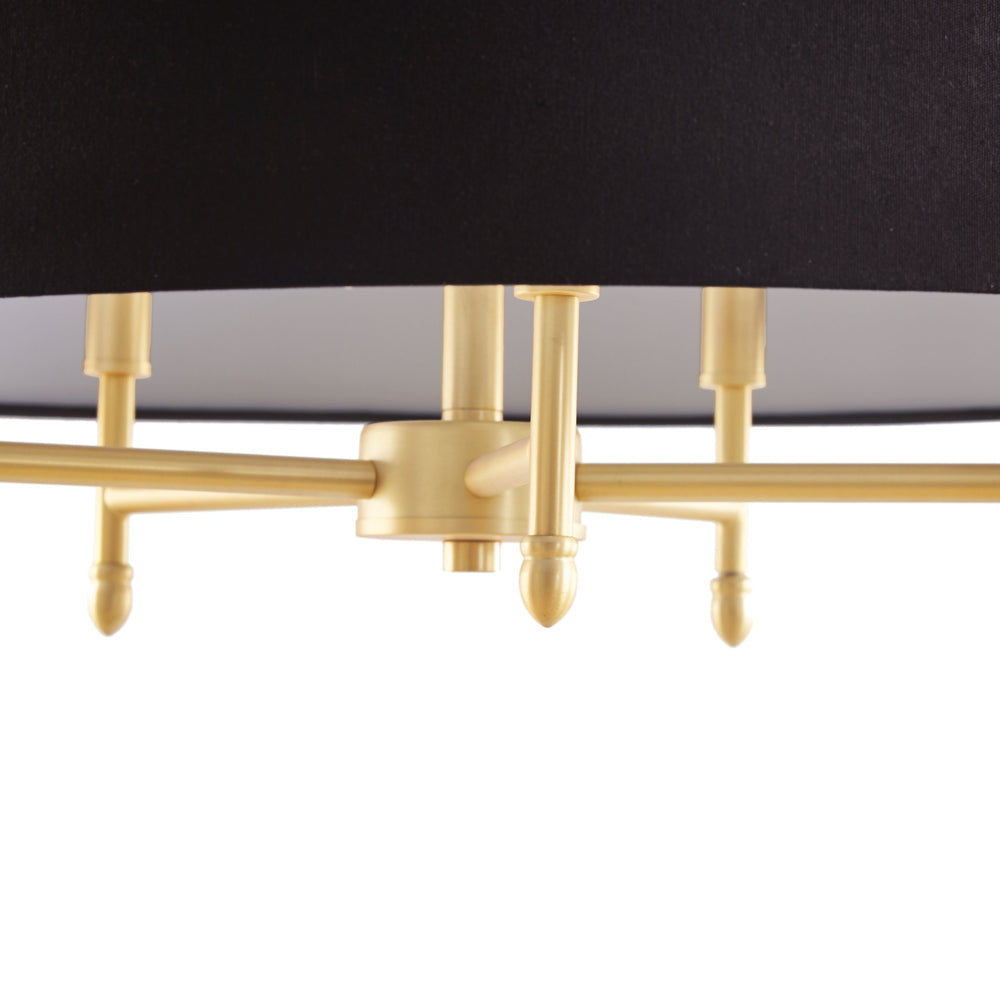JLA Home Hampton Hill - Presidio Five-Light Dimmable Chandelier with Tapered Fabric Drum Shade and Warm Brass Frame, Adjustable Height Gold/Black FB150-1153