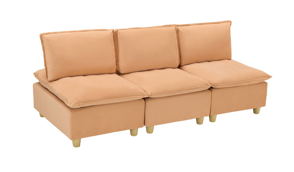 English Elm 88-inch minimalist modern three-seater velvet sofa with movable seats, solid wood frame, 500lb capacity Light Brown W1658S00126