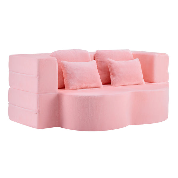 English Elm Queen Foldable Sofa Bed with Plush Chenille Cover, High-Density Foam Convertible Futon for Living Room Guest Room Bedroom Pink W1829P348205