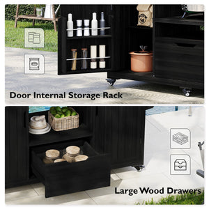 English Elm K&K 66.5" Outdoor Kitchen Island with 1.2" Stainless Steel Top, Ample Storage, Wheels & Bottle Opener Black N707P250629B