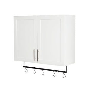 English Elm Bathroom Wall Cabinet with Adjustable Shelf, Towel Bar, 5 Hooks, Space-Saving Over-Toilet Storage, White W331P281277