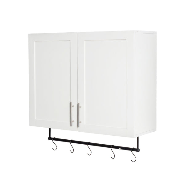 English Elm Bathroom Wall Cabinet with Adjustable Shelf, Towel Bar, 5 Hooks, Space-Saving Over-Toilet Storage, White W331P281277