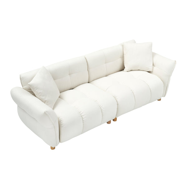 English Elm 93.70 Plush Teddy Sofa with Solid Wood Legs, 3-Seater Comfortable Sponge Cushions & Two Pillows Beige W3356S00025