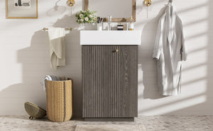 English Elm [video]21.6" Freestanding Bathroom Vanity Ceramic Sink Wavy Door Mdf Cabinet Small Bath Dark Gray N729P285504G