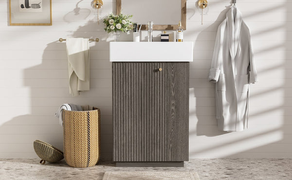English Elm [video]21.6" Freestanding Bathroom Vanity Ceramic Sink Wavy Door Mdf Cabinet Small Bath Dark Gray N729P285504G