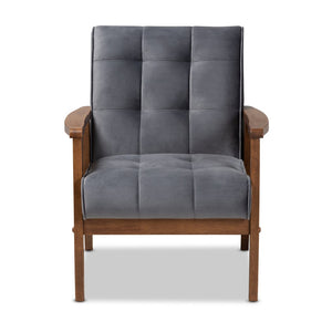 Baxton Studio Baxton Asta Mid-Century Modern Grey Velvet Armchair with Walnut Frame for Stylish Home & Office Decor TOGO-Grey Velvet/Walnut-CC