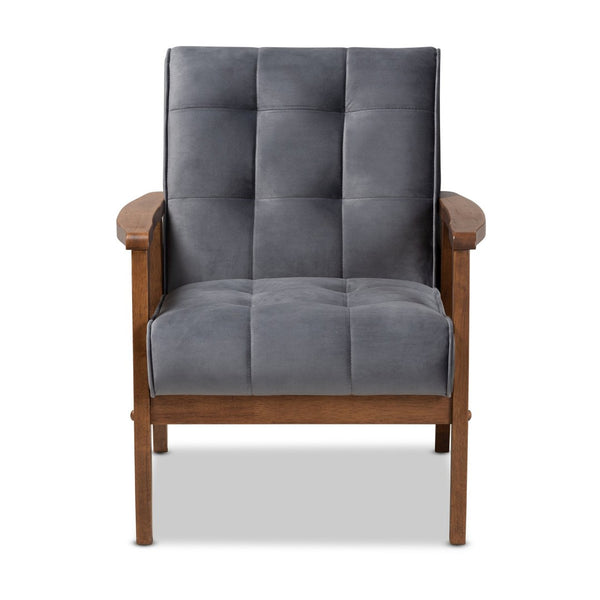 Baxton Studio Baxton Asta Mid-Century Modern Grey Velvet Armchair with Walnut Frame for Stylish Home & Office Decor TOGO-Grey Velvet/Walnut-CC