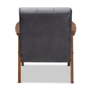 Baxton Studio Baxton Asta Mid-Century Modern Grey Velvet Armchair with Walnut Frame for Stylish Home & Office Decor TOGO-Grey Velvet/Walnut-CC