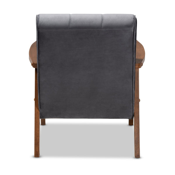 Baxton Studio Baxton Asta Mid-Century Modern Grey Velvet Armchair with Walnut Frame for Stylish Home & Office Decor TOGO-Grey Velvet/Walnut-CC