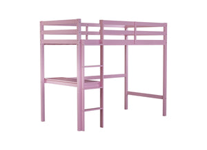English Elm Twin High Loft Bed with Built-In Desk and Ladder — Space-Saving Rubberwood Study & Sleep Solution Pink W504P206981