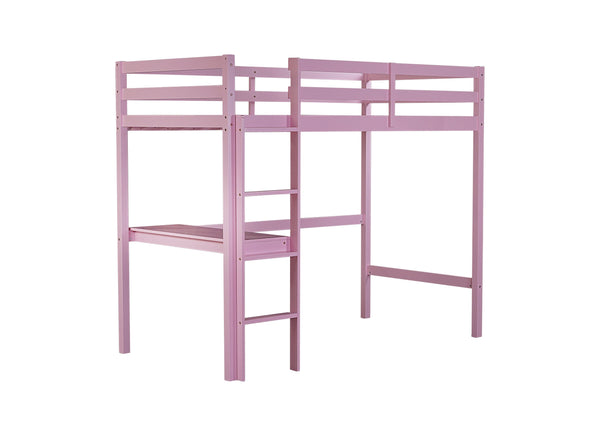 English Elm Twin High Loft Bed with Built-In Desk and Ladder — Space-Saving Rubberwood Study & Sleep Solution Pink W504P206981