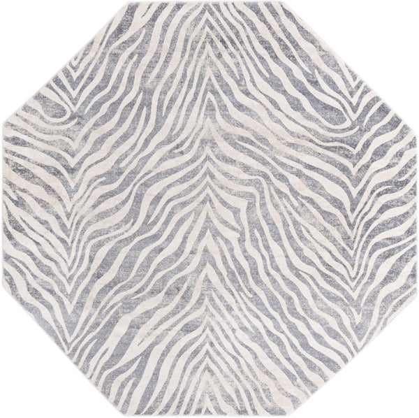 Unique Loom Finsbury Meghan Machine Made Animal Print Rug Gray and Ivory,  7' 10" x 7' 10"