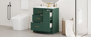 English Elm Classic 30" Forest Green Bathroom Vanity with Gold Handles, Double-Layer Drawer, Ceramic Sink Elegance N729P194978F