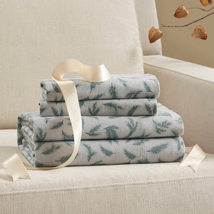 English Elm 4 Pieces King Cotton Flannel Sheet Set - Cozy Pine Branches Print For Luxurious Comfort & Style B035P381344