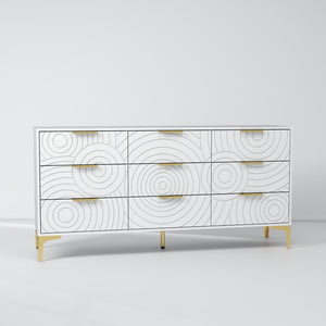 English Elm Modern Nine Drawer Wooden Dresser Wide Storage Chest for Bedroom or Entryway White B2770P494719