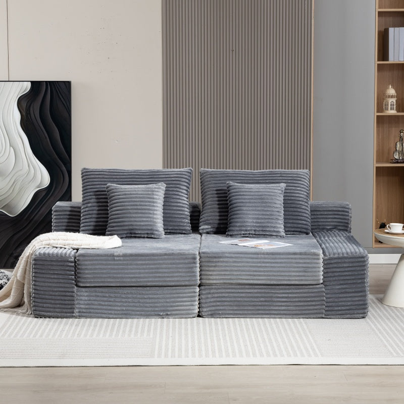 English Elm Double Cloud Plush Chaise Lounge Sofa Bed with Deep Seat, No Assembly, Ultra-Soft Corduroy Comfort Gray W794S00006