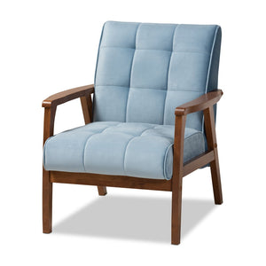 Baxton Studio Baxton Asta Mid-Century Modern Light Blue Velvet Armchair with Walnut Frame for Stylish Comfort TOGO-Light Blue Velvet/Walnut-CC