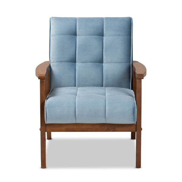 Baxton Studio Baxton Asta Mid-Century Modern Light Blue Velvet Armchair with Walnut Frame for Stylish Comfort TOGO-Light Blue Velvet/Walnut-CC
