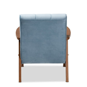 Baxton Studio Baxton Asta Mid-Century Modern Light Blue Velvet Armchair with Walnut Frame for Stylish Comfort TOGO-Light Blue Velvet/Walnut-CC