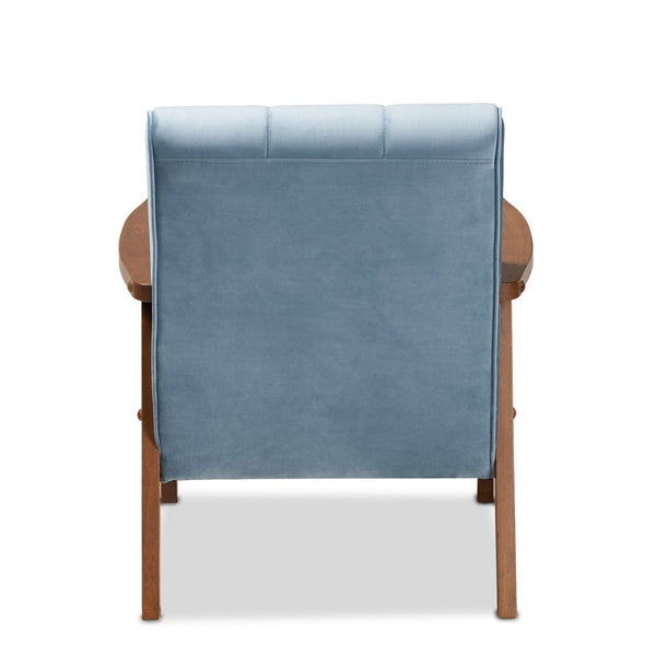 Baxton Studio Baxton Asta Mid-Century Modern Light Blue Velvet Armchair with Walnut Frame for Stylish Comfort TOGO-Light Blue Velvet/Walnut-CC