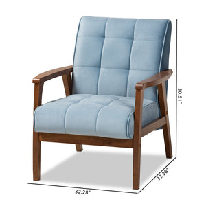 Baxton Studio Baxton Asta Mid-Century Modern Light Blue Velvet Armchair with Walnut Frame for Stylish Comfort TOGO-Light Blue Velvet/Walnut-CC