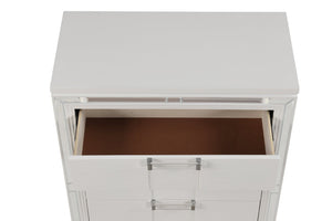 English Elm Genoa Five Drawer Chest Art Deco White Lacquer Mirror Trim Chrome Bedroom Storage B078P497936