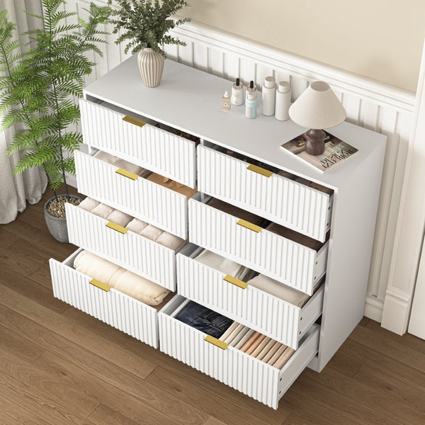 English Elm Modern Six Drawer Chest with Wavy Textured Fronts Sleek Matte Storage for Any Room White W409P307536